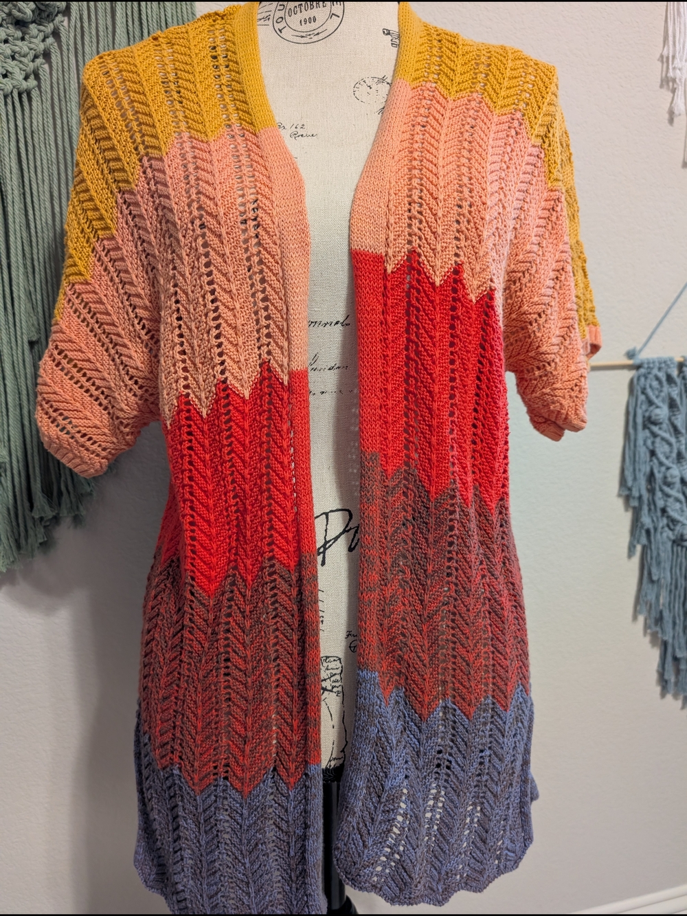 Boho Colorblock Crochet Knit Cardigan